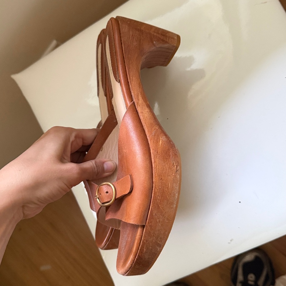 Brown Leather Slide Sandals - Picture 2 of 4